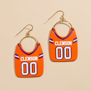 Clemson University Football Jersey Earrings - Nickel & Suede
