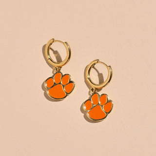 Clemson University Paw Print Huggie Earrings - Nickel & Suede