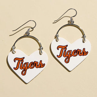 Clemson University Tigers Script Lover Heart Hoop Earrings - Nickel & Suede