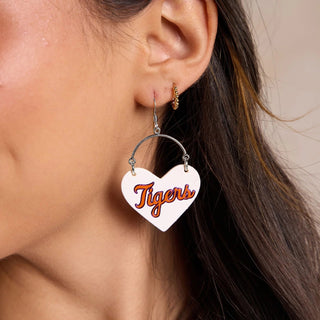 Clemson University Tigers Script Lover Heart Hoop Earrings - Nickel & Suede