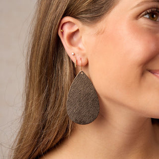 Cocoa Metallic Brown Leather Teardrop Earrings - Nickel & Suede