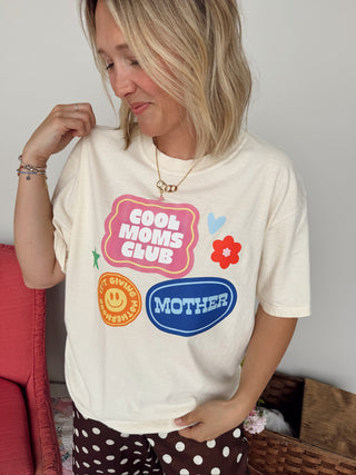 Cool Moms Club Patch Tee - Nickel & Suede