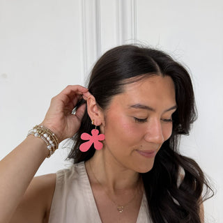 Coral Punch Basic Poppy Flower Statement Earring - Nickel & Suede