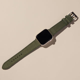 Cordura® Army Green Apple Watch Band - Nickel & Suede