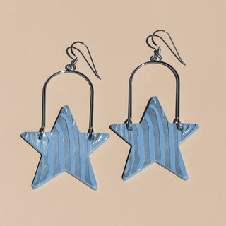 Cornflower Zebra All Star Leather Dangle Earrings - Nickel & Suede