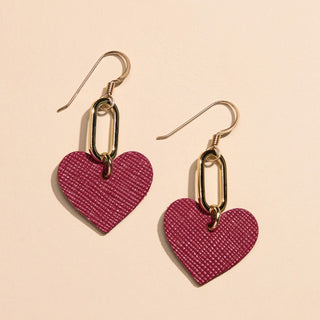 Cranberry Remi Heart Leather Drop Earrings - Nickel & Suede