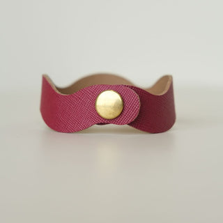 Cranberry Squiggle Leather Cuff Bracelet - Nickel & Suede