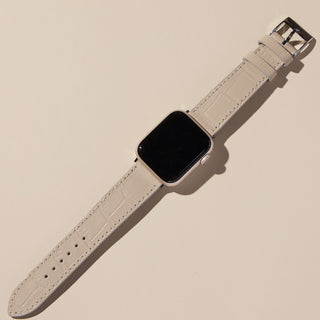 Cream Croc Apple Watch Band - Nickel & Suede