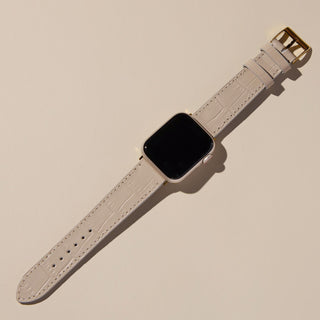 Cream Croc Apple Watch Band - Nickel & Suede