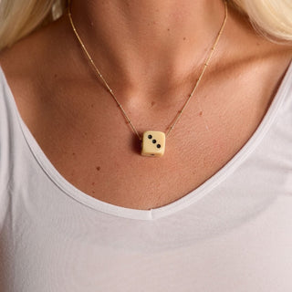 Cream Dice Charm Necklace - Nickel & Suede