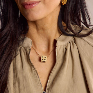 Cream Dice Charm Necklace - Nickel & Suede