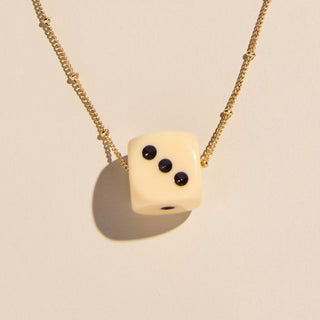 Cream Dice Charm Necklace - Nickel & Suede