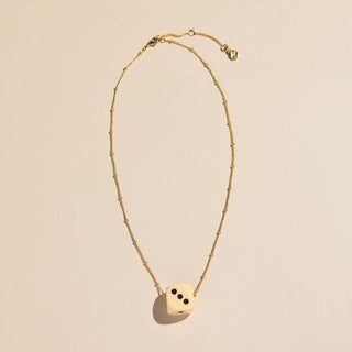 Cream Dice Charm Necklace - Nickel & Suede