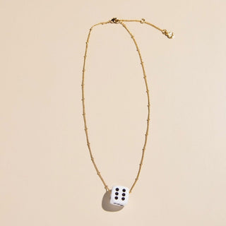 Cream Dice Charm Necklace - Nickel & Suede