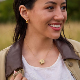 Cream Dice Charm Necklace - Nickel & Suede