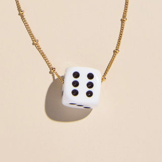 Cream Dice Charm Necklace - Nickel & Suede