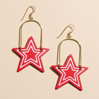 Crimson All Star Leather Dangle Earrings - Nickel & Suede