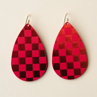 Crimson Checkmate Teardrops - Nickel & Suede