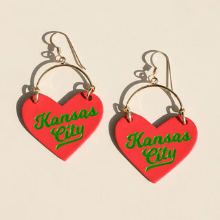 Crimson & Green KC Lover Heart Hoop Earrings - Nickel & Suede