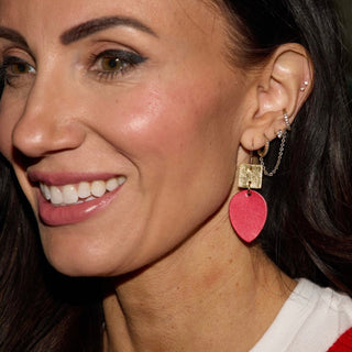 Crimson Shimmer Holiday Lights Statement Earrings - Nickel & Suede