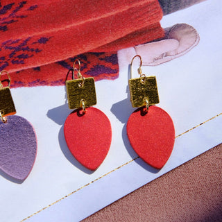 Crimson Shimmer Holiday Lights Statement Earrings - Nickel & Suede