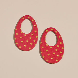 Crimson Shimmer Polka Dot Olivia Leather Hoop Charms - Nickel & Suede