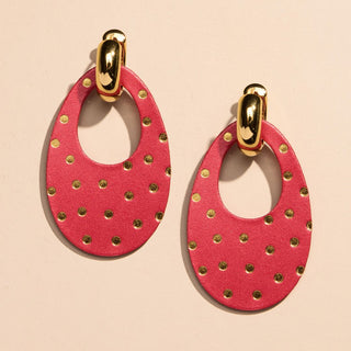 Crimson Shimmer Polka Dot Olivia Leather Hoop Earrings - Nickel & Suede