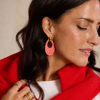 Crimson Shimmer Polka Dot Olivia Leather Hoop Earrings - Nickel & Suede