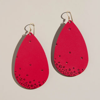 Crimson Starscape Teardrops - Nickel & Suede