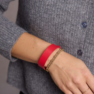 Crimson Thin Leather Cuff Bracelet - Nickel & Suede