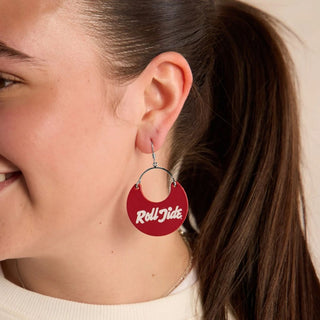 Crimson University of Alabama Roll Tide Nina Leather Hoop Earrings - Nickel & Suede
