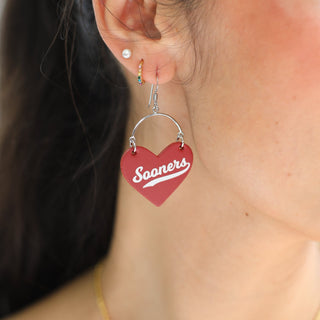 Crimson University of Oklahoma Sooners Lover Heart Hoop Earrings - Nickel & Suede