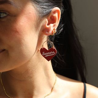 Crimson University of Oklahoma Sooners Lover Heart Hoop Earrings - Nickel & Suede