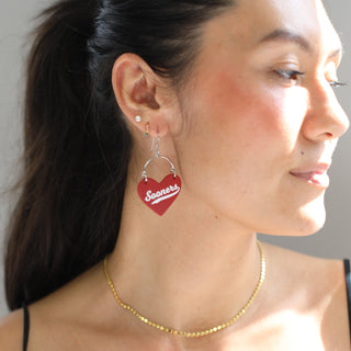Crimson University of Oklahoma Sooners Lover Heart Hoop Earrings - Nickel & Suede