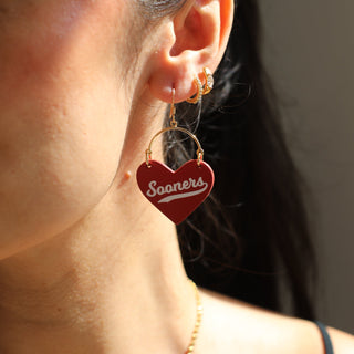 Crimson University of Oklahoma Sooners Lover Heart Hoop Earrings - Nickel & Suede