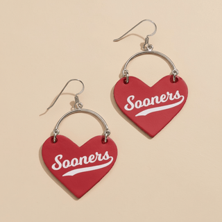 Crimson University of Oklahoma Sooners Lover Heart Hoop Earrings - Nickel & Suede