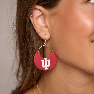 Crimson & White Indiana University Nina Leather Hoop Earrings - Nickel & Suede