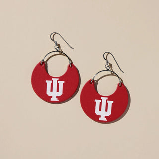 Crimson & White Indiana University Nina Leather Hoop Earrings - Nickel & Suede