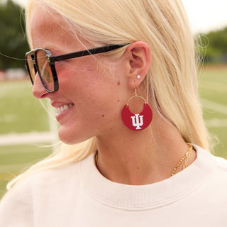 Crimson & White Indiana University Nina Leather Hoop Earrings - Nickel & Suede