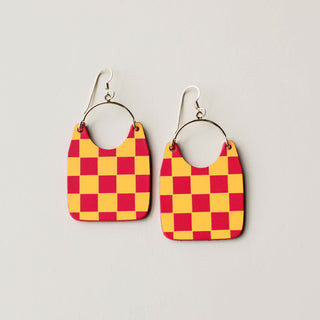 Crimson & Yellow Checkmate Charlies - Nickel & Suede