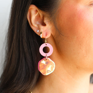 Cupid Rikki Irridescent Acrylic Disc Dangle Earrings - Nickel & Suede