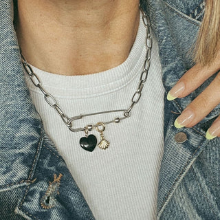 Custom Safety Pin Necklace - Nickel & Suede