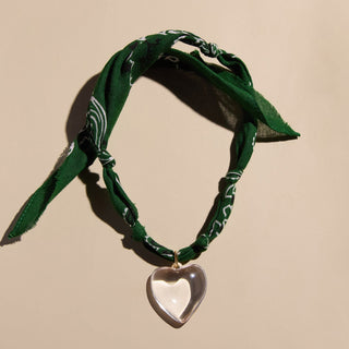 Dark Green Bandana Necklace - Nickel & Suede
