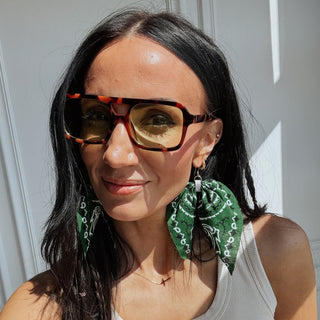 Dark Green Bandana Statement Earrings - Nickel & Suede