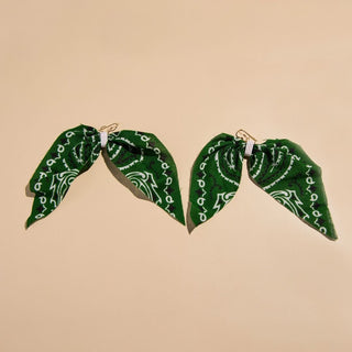 Dark Green Bandana Statement Earrings - Nickel & Suede