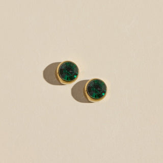 Dark Green Waterproof Crystal Bezel Stud Earrings - Nickel & Suede