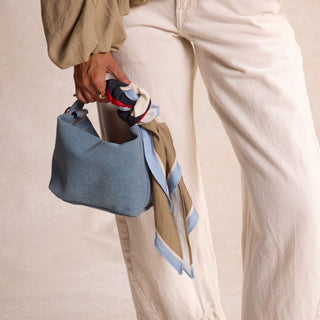 Denim Suede Brigitte Mini Leather Crossbody Bag - Nickel & Suede