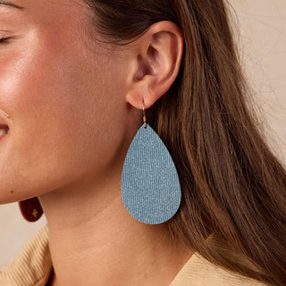 Denim Suede Leather Teardrop Earrings - Nickel & Suede