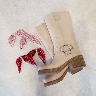 Desert Rose Bandana Earrings - Nickel & Suede