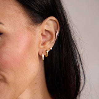 Double Pavé Huggie - Nickel & Suede